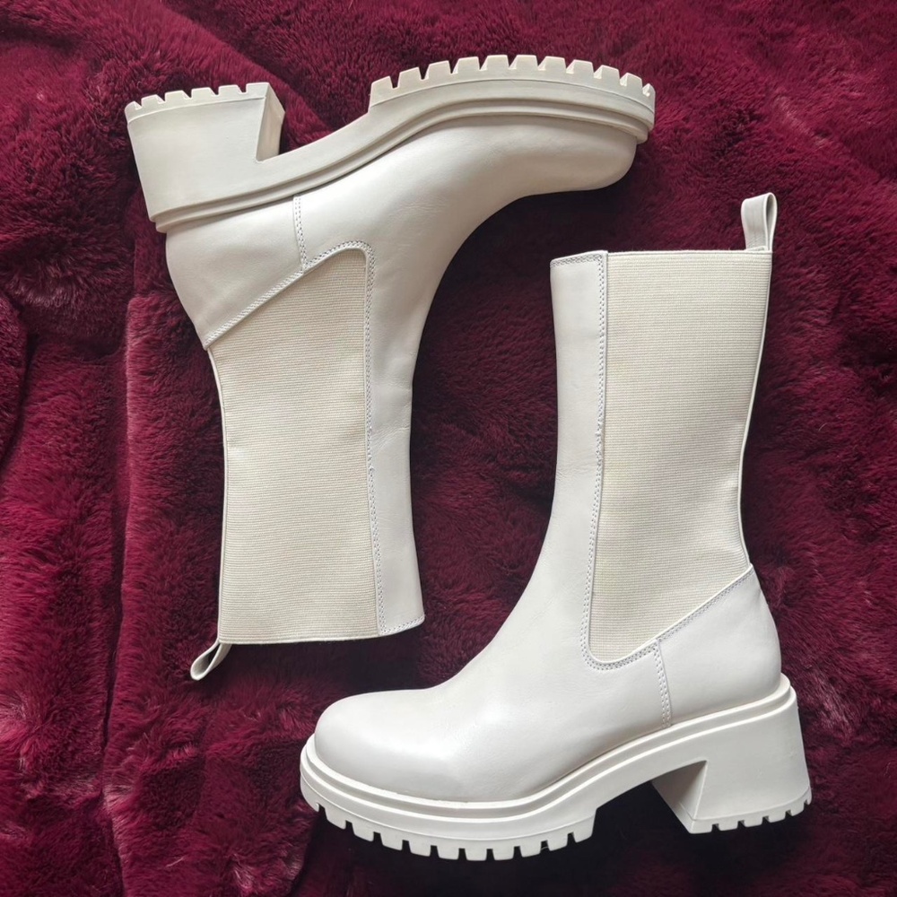 Steve Madden Genuine Leather Mid Calf Boots Bone Color